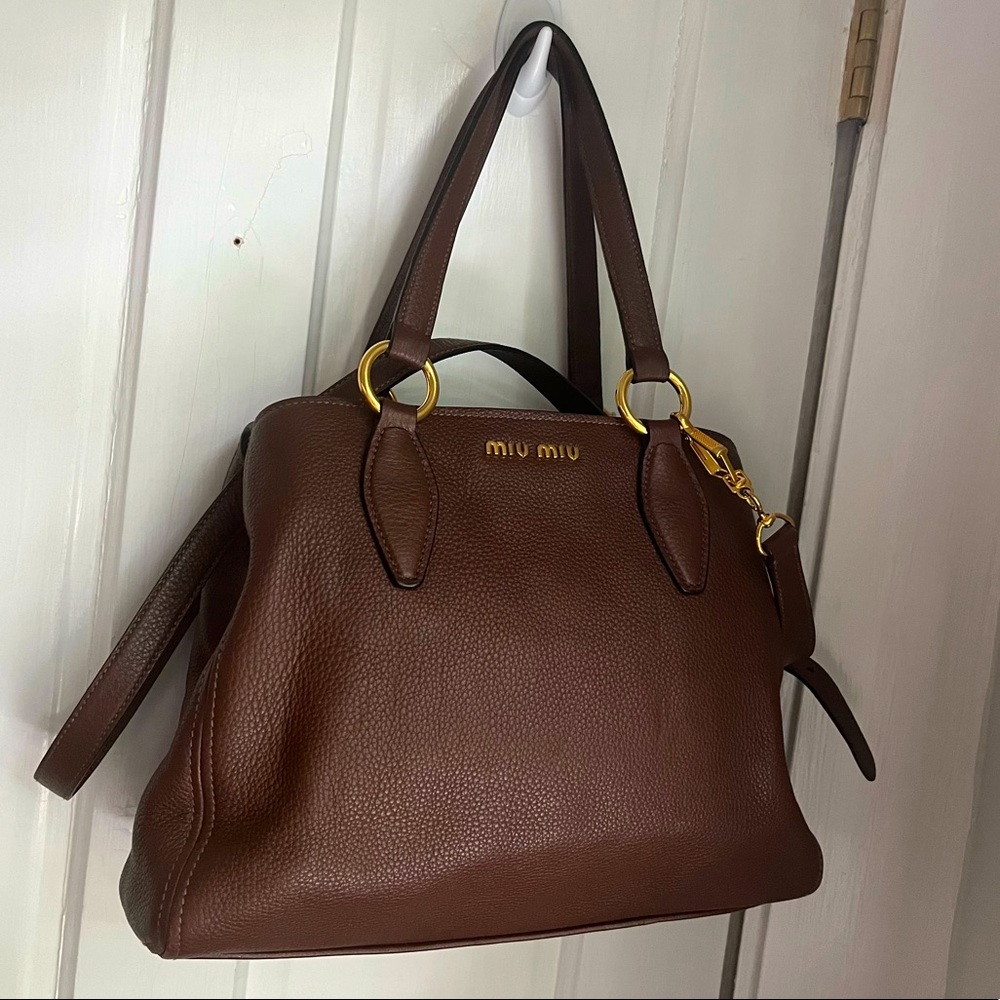 Miu Miu Brown Leather Vitello Shoulder Crossbody Handbag